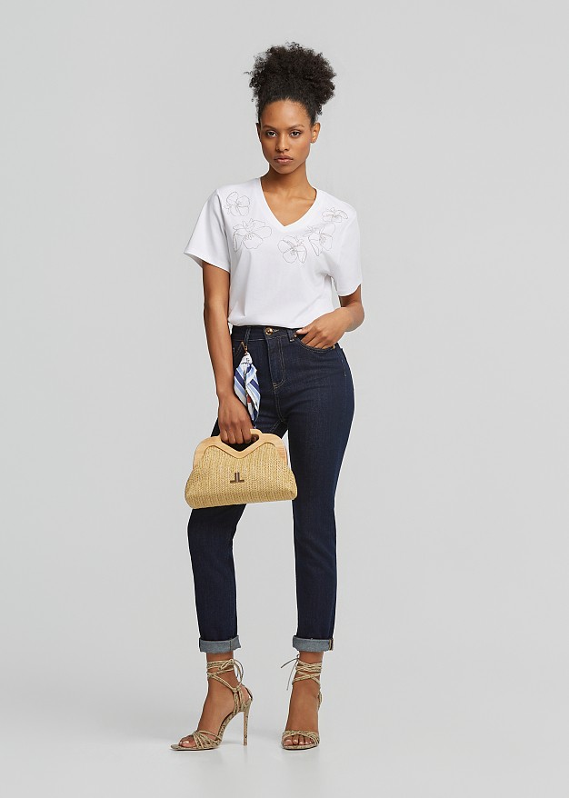 Βlouse with sparkling rhinestone floral embroidery