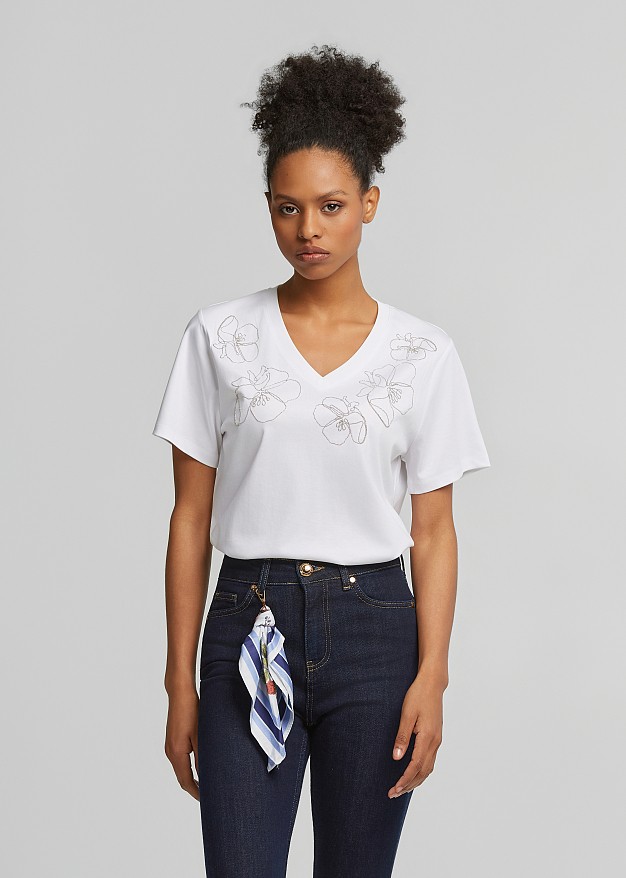 Βlouse with sparkling rhinestone floral embroidery