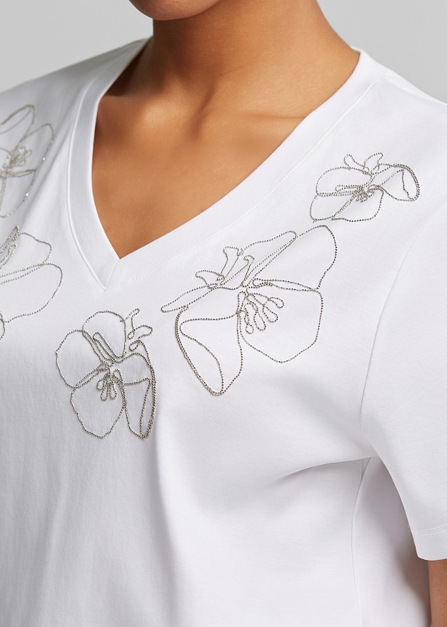 Βlouse with sparkling rhinestone floral embroidery