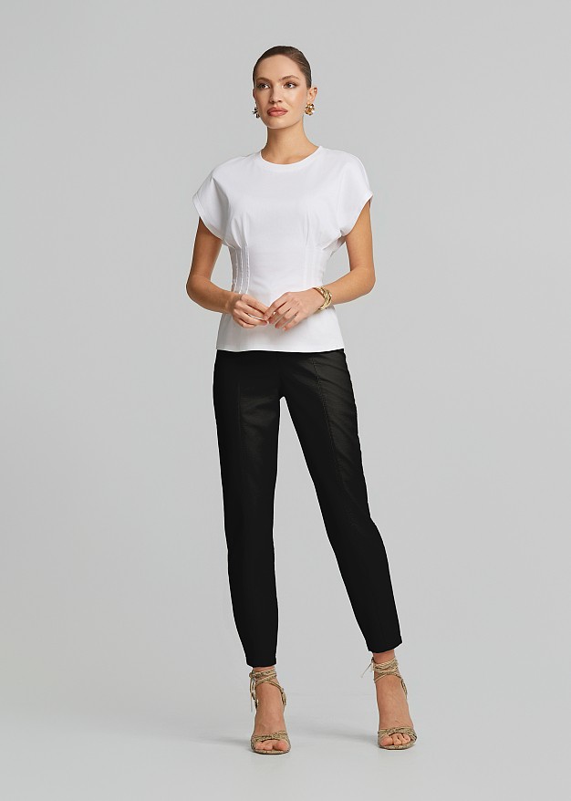 Blouse with a corset waist and short sleeves