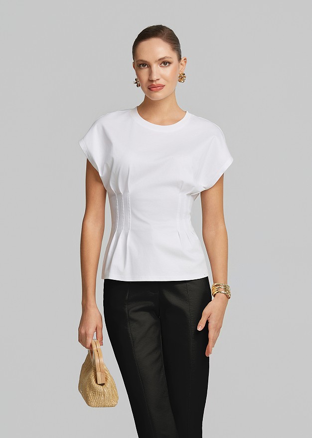 Blouse with a corset waist and short sleeves