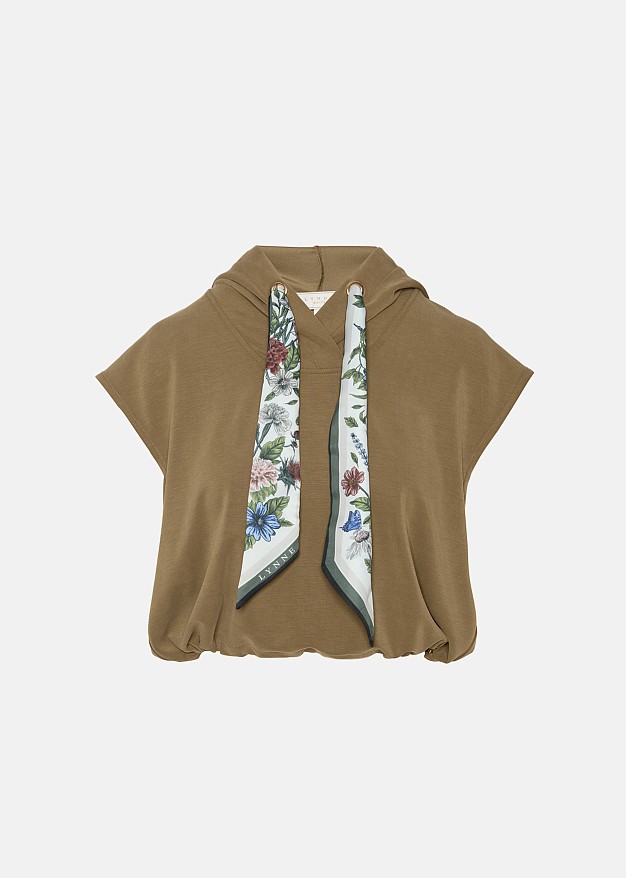 Hooded cropped blouse with scarf