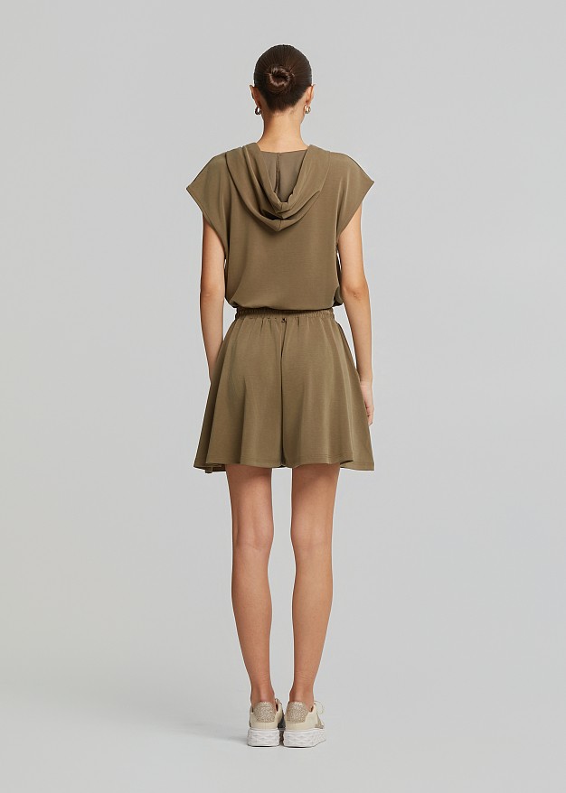 Hooded cropped blouse with scarf
