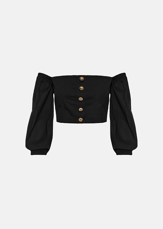 Cropped long-sleeve poplin top