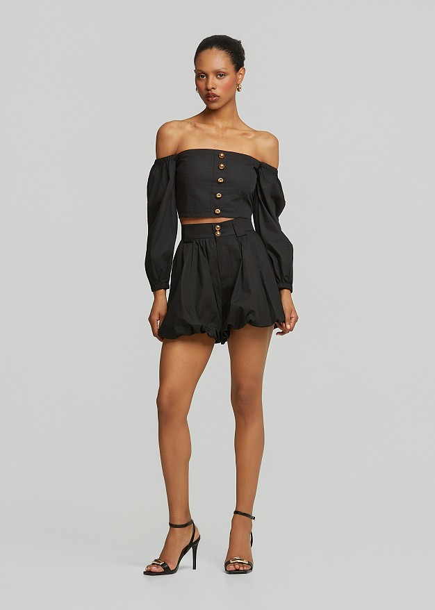 Cropped long-sleeve poplin top