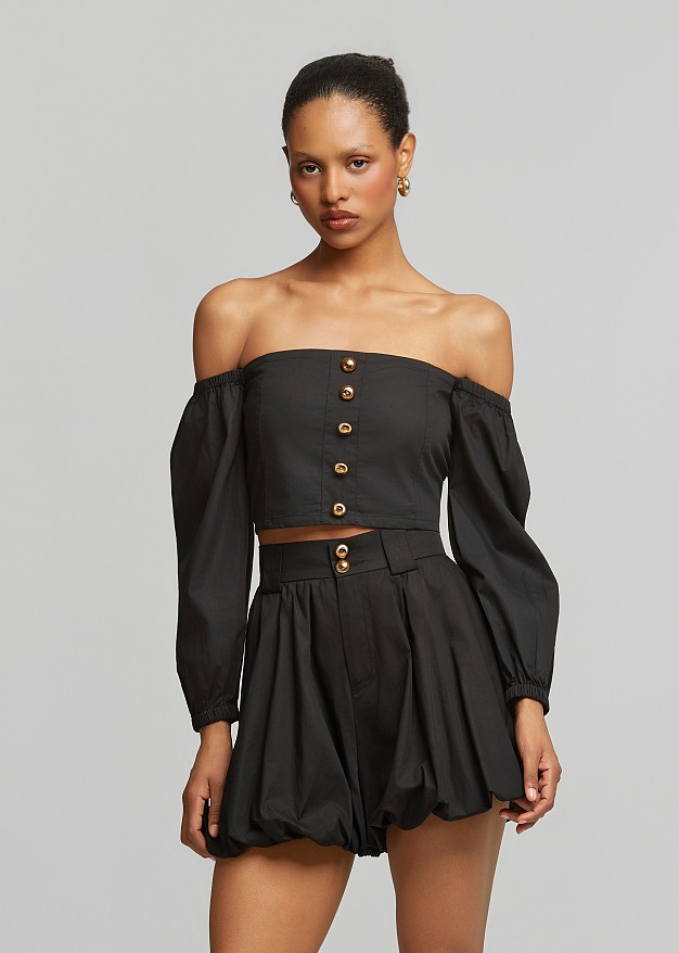 Cropped long-sleeve poplin top