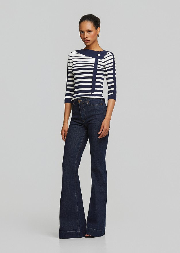 Knitted striped top with sailor collar