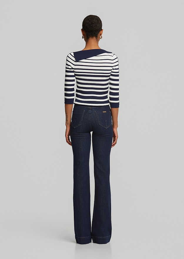 Knitted striped top with sailor collar