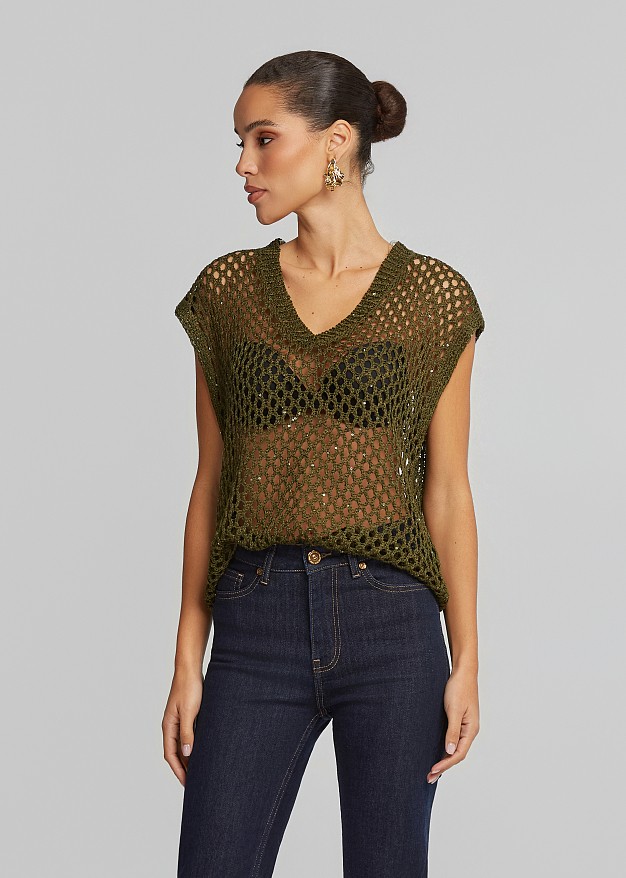 Lurex top with a V-neckline