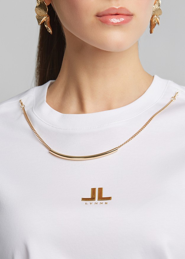 Cotton top with chain jewelry and logo