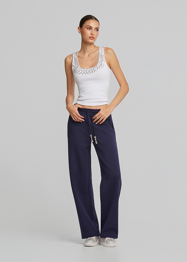 Ribbed tank top with crystals