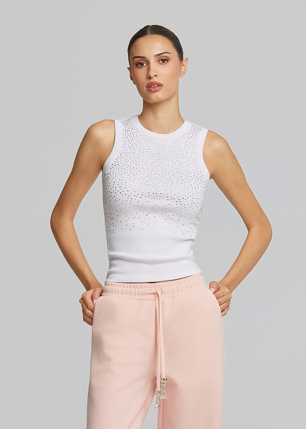 Ribbed tank top in rhinestones