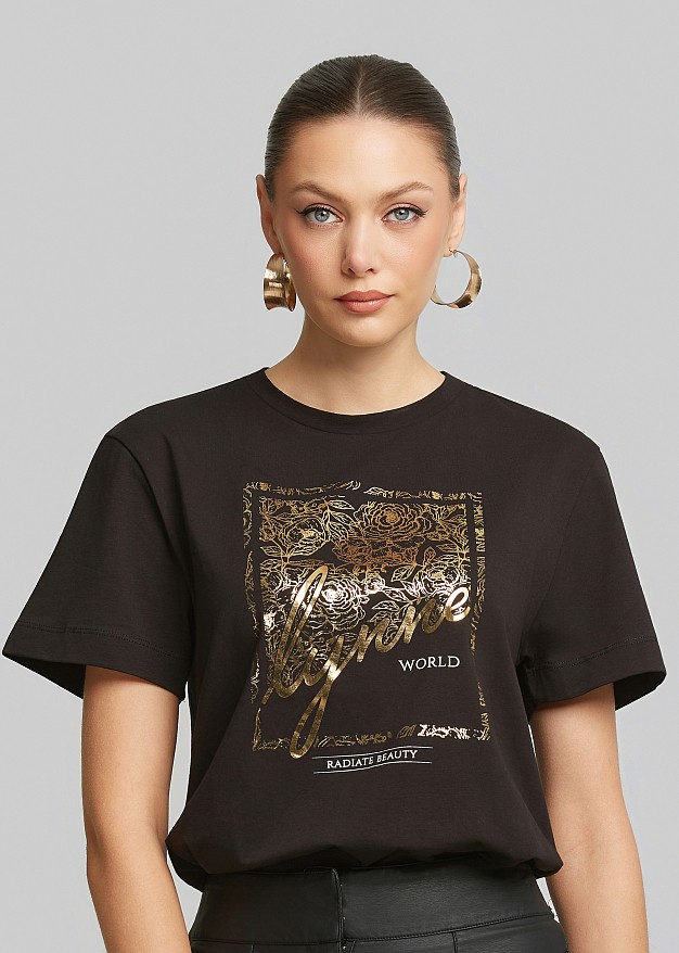 Blouse with metallic logo print