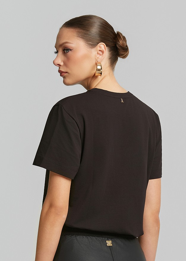 Blouse with metallic logo print