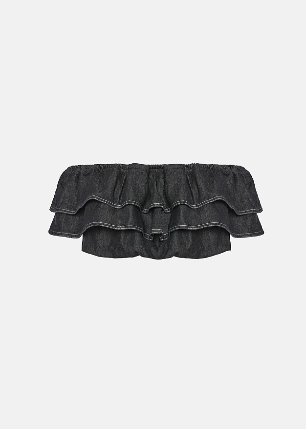 Stretch denim off-shoulder top