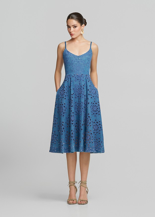 Broderie lace denim dress