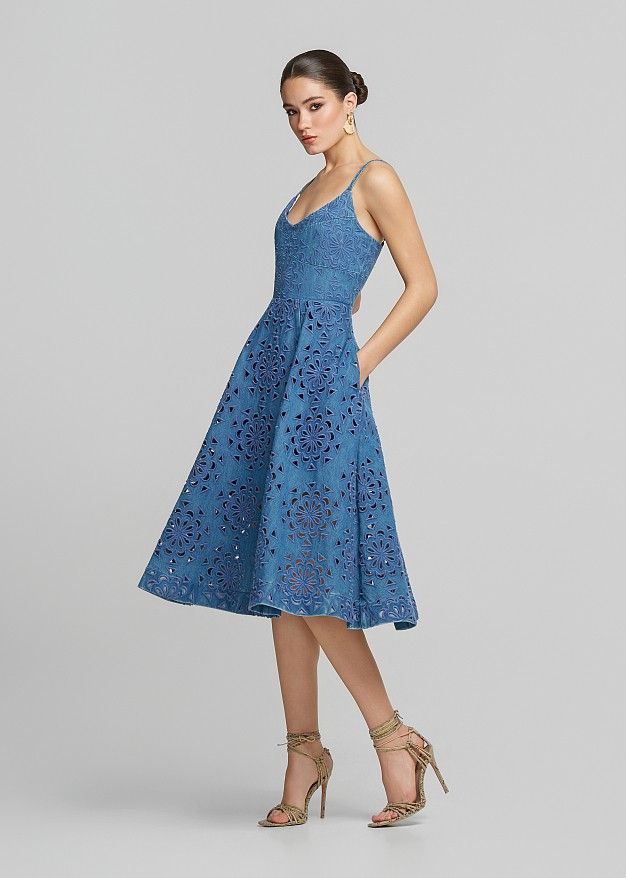 Broderie lace denim dress