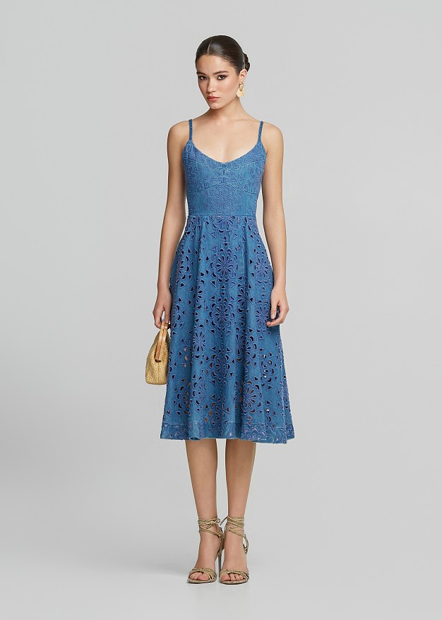 Broderie lace denim dress