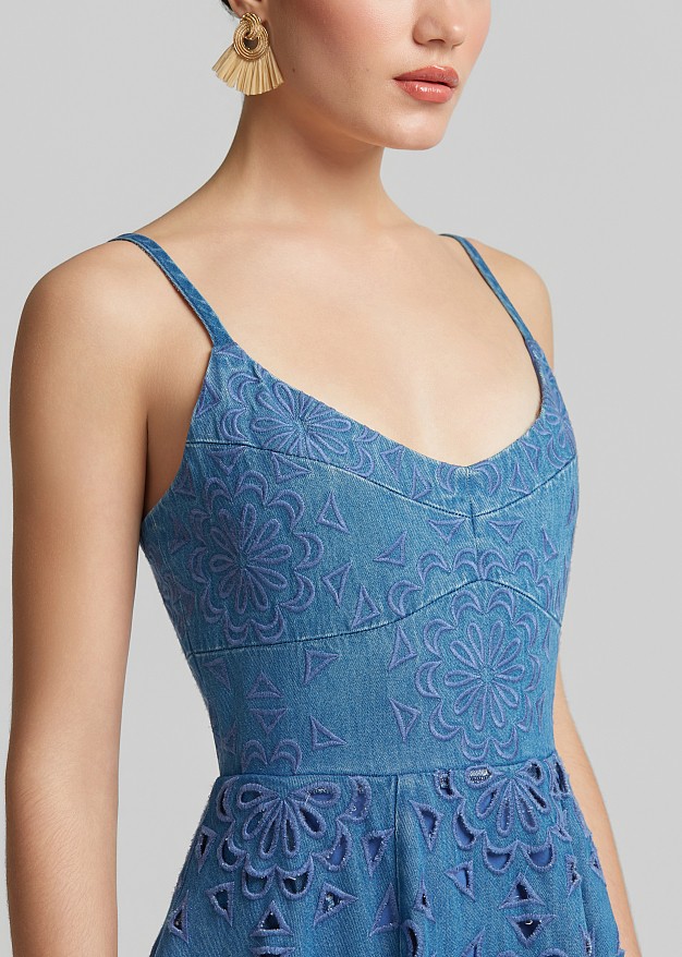 Broderie lace denim dress