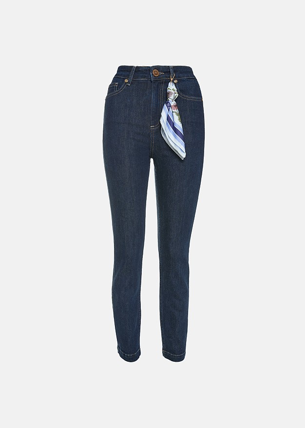 Skinny denim pants with scarf