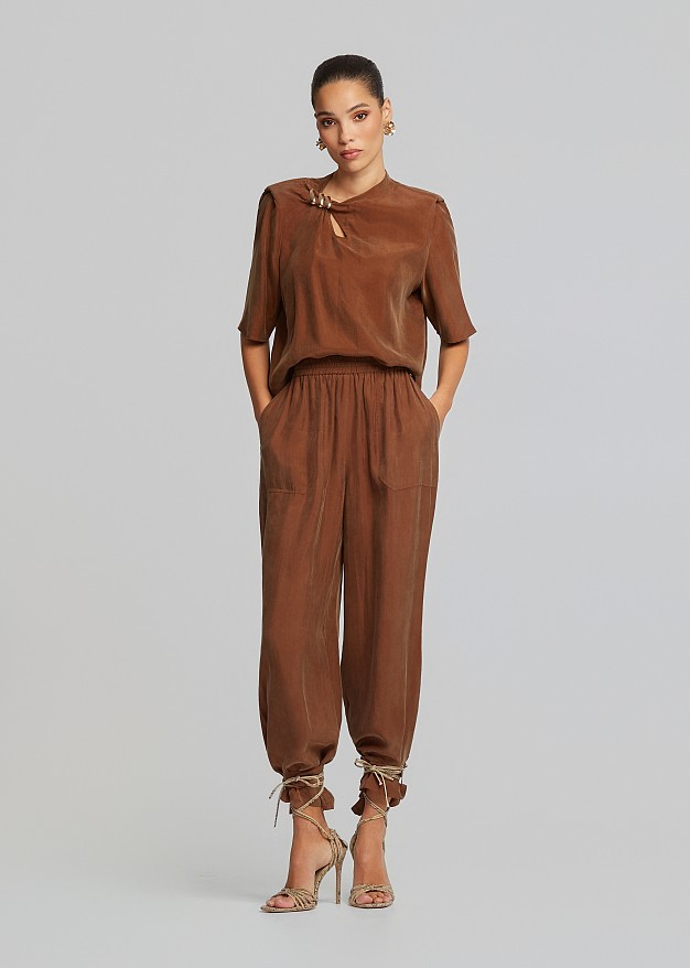 Soft-touch harem pants with ankle ties