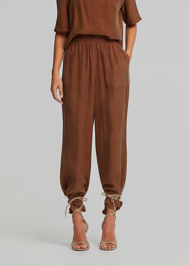 Soft-touch harem pants with ankle ties