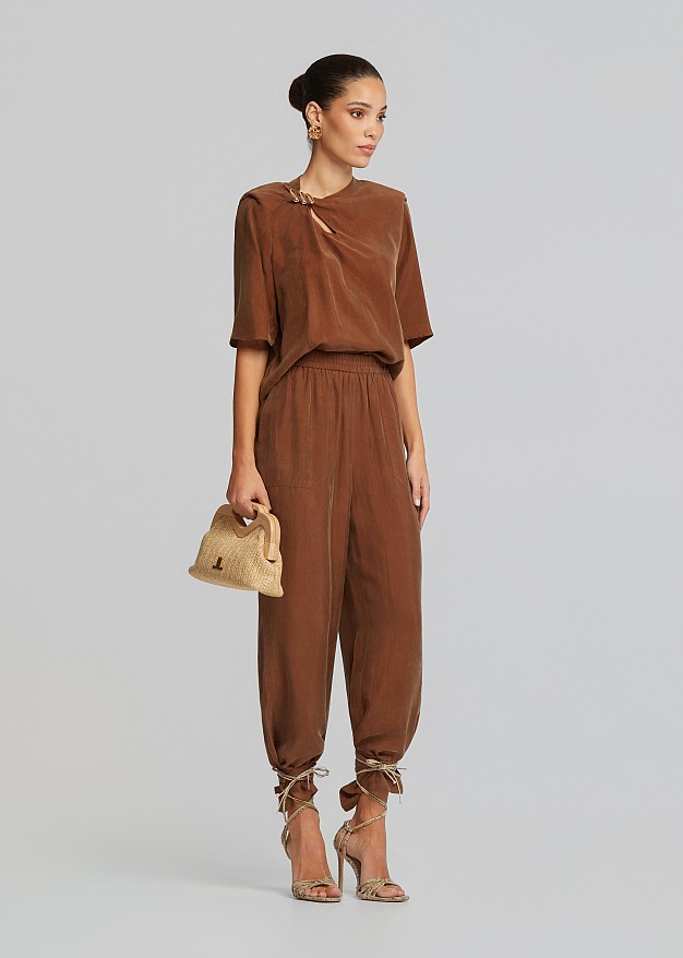 Soft-touch harem pants with ankle ties