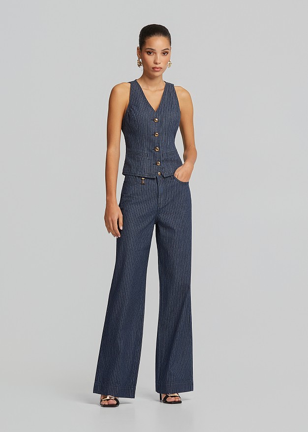 High-waisted striped jeans