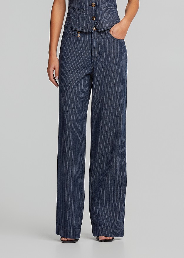 High-waisted striped jeans