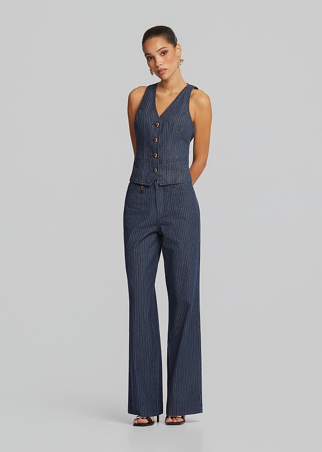 High-waisted striped jeans