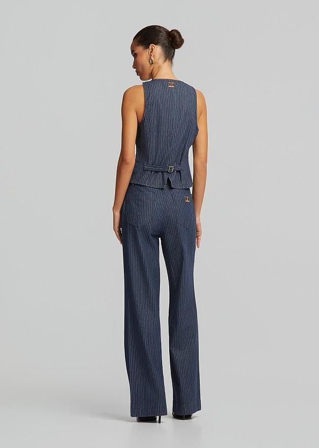 High-waisted striped jeans