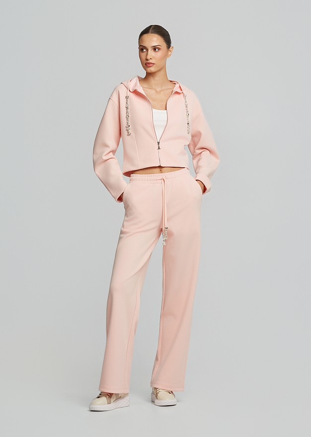 Wide leg jogger pants with crystal-embellished