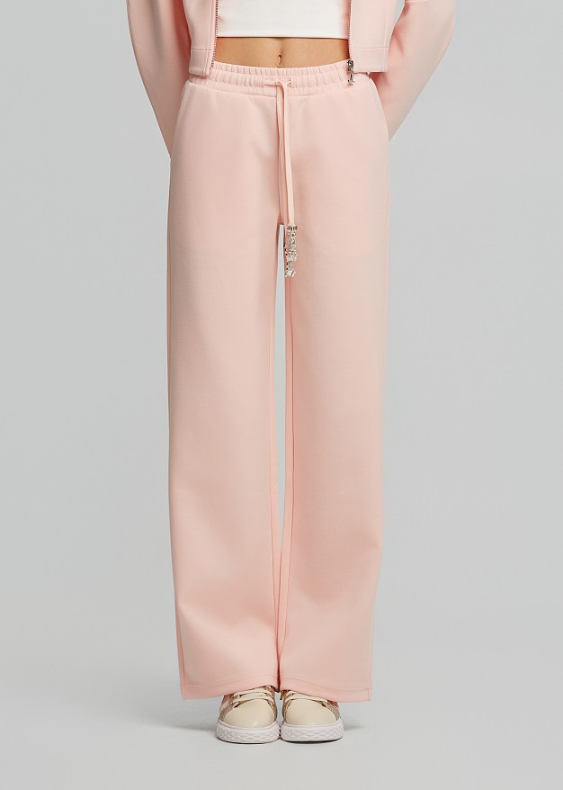 Wide leg jogger pants with crystal-embellished