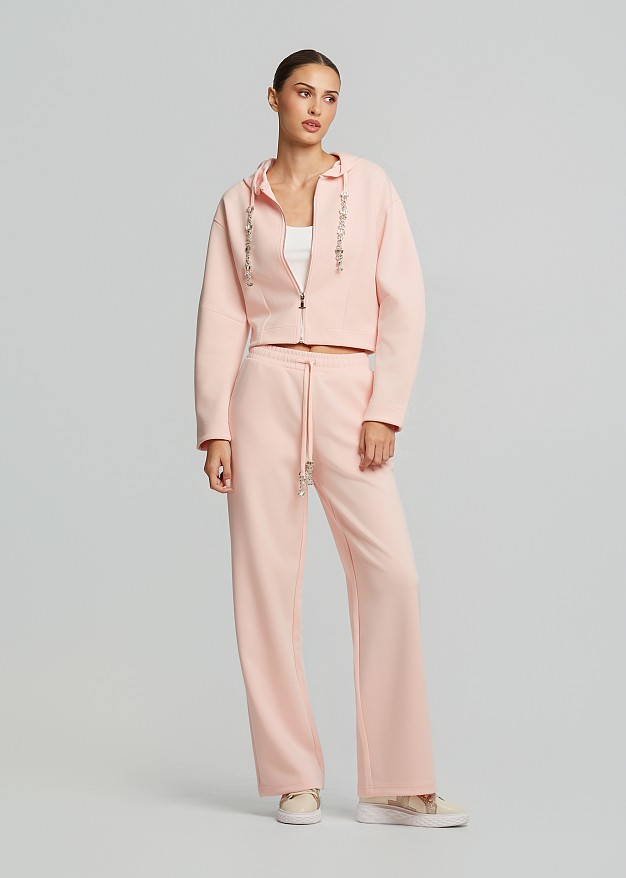 Wide leg jogger pants with crystal-embellished