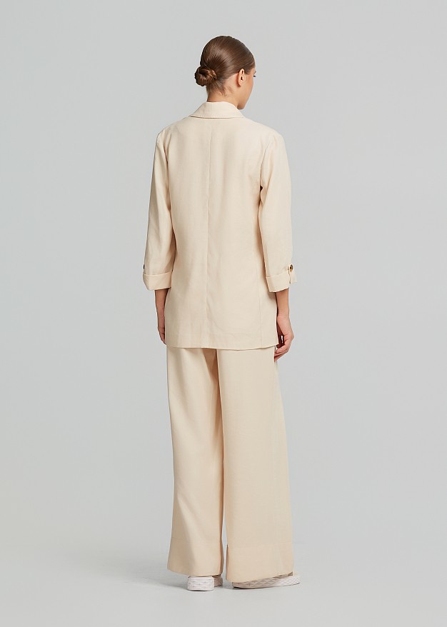 Pleated straight-leg trousers