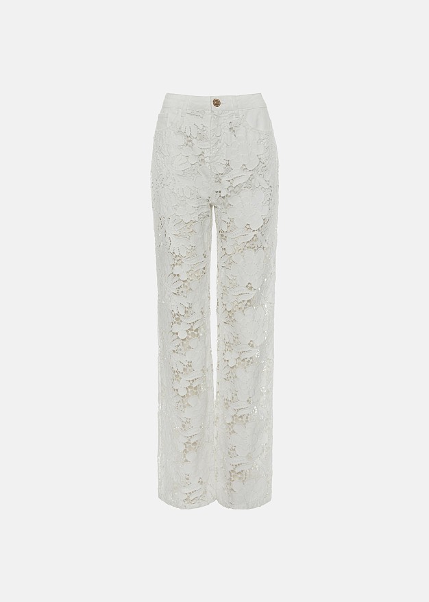 Denim pants in embossed lace