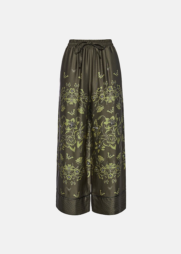 Printed cropped trousers in satin look