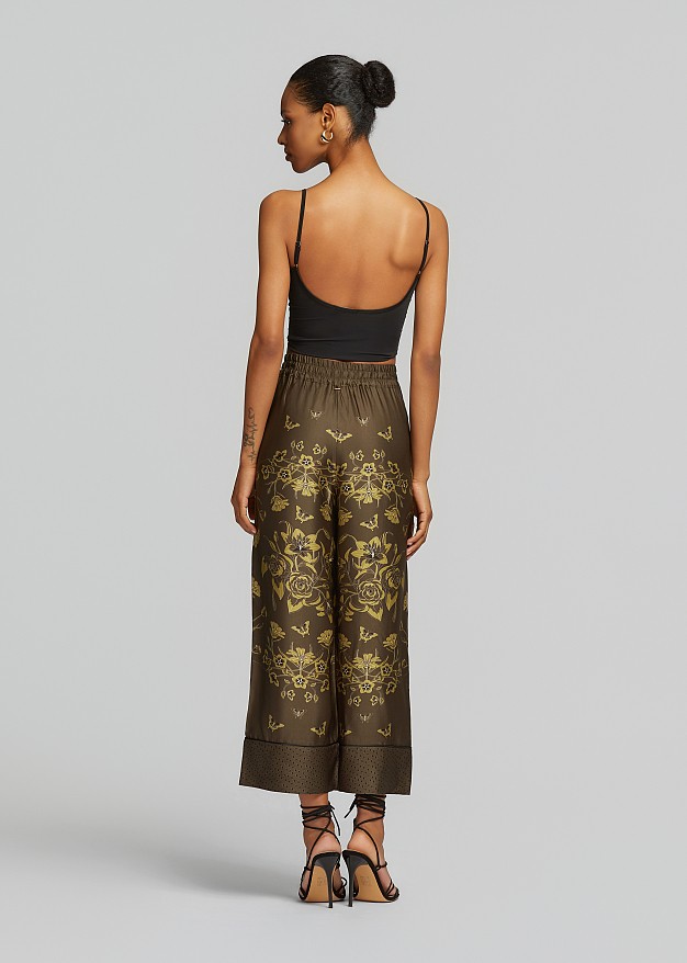 Printed cropped trousers in satin look