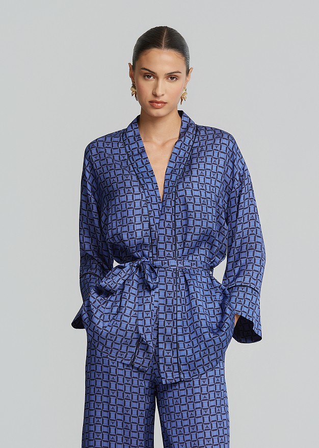 Satin look jacket with all-over logo print