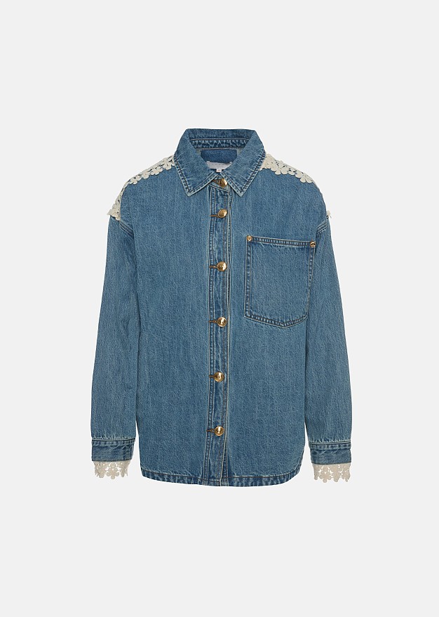 Oversized denim shirt in lace