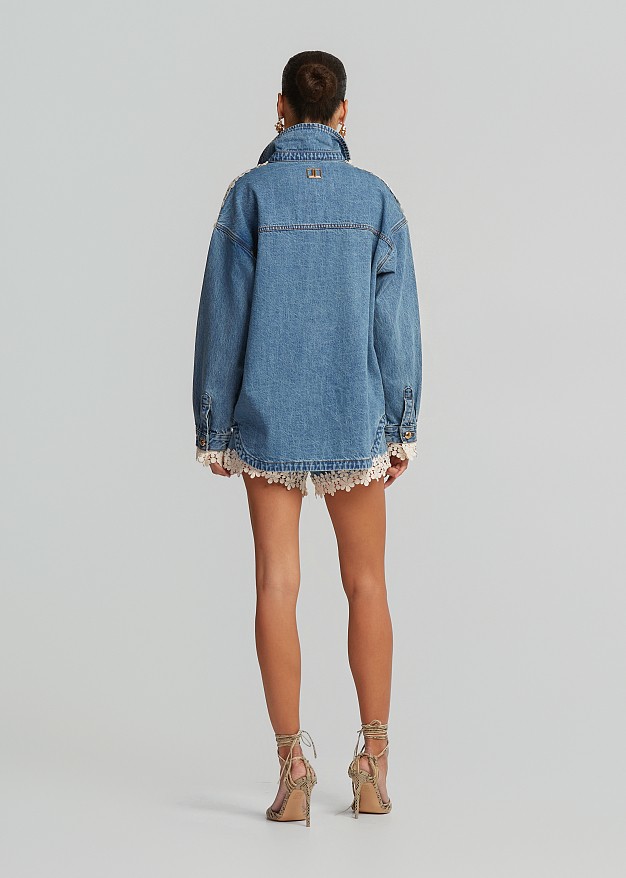 Oversized denim shirt in lace