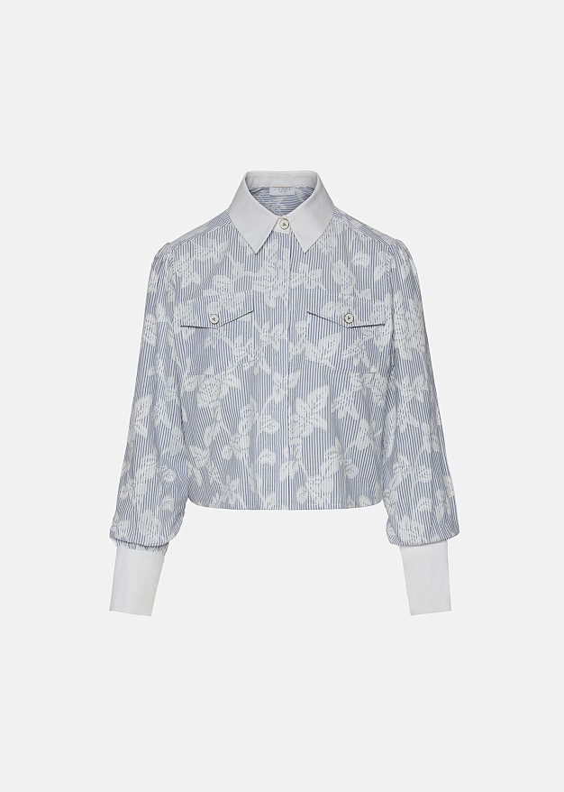 Cropped striped shirt with white collar and cuffs