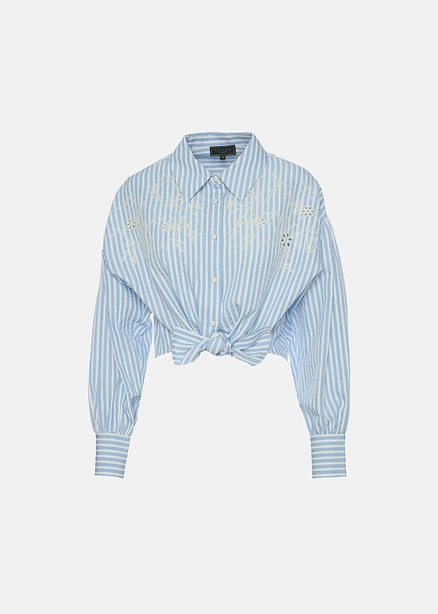 Cropped long-sleeve striped shirt