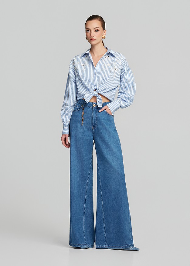 Cropped long-sleeve striped shirt