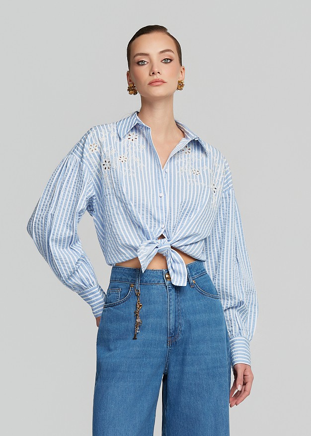 Cropped long-sleeve striped shirt