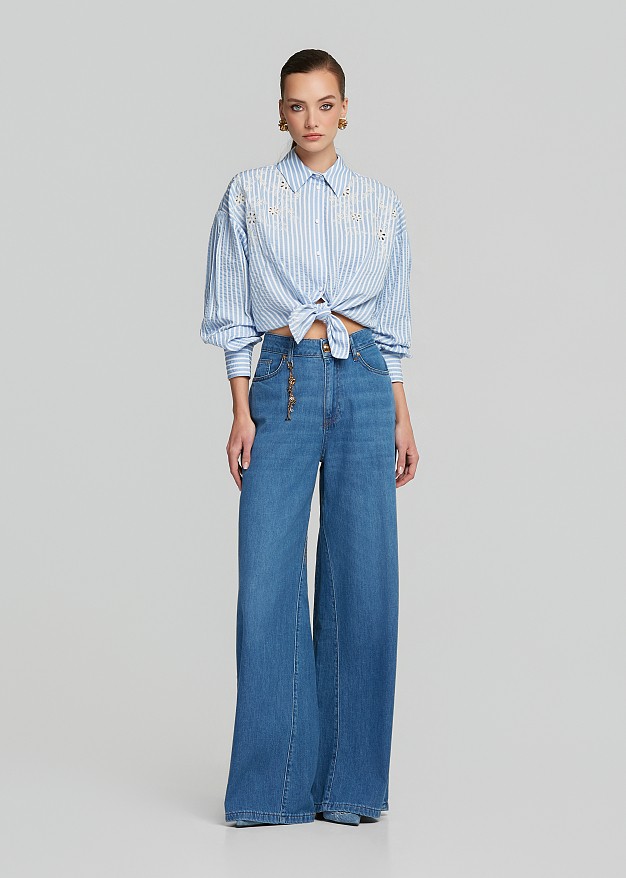 Cropped long-sleeve striped shirt