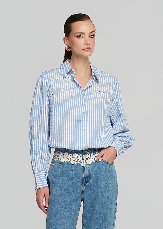 Striped shirt with broderie details