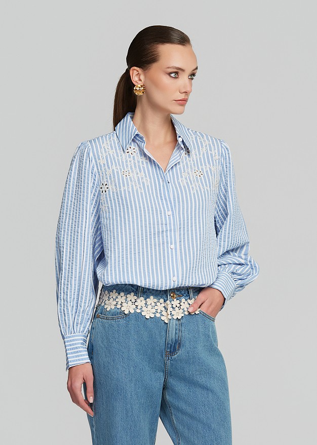 Striped shirt with broderie details