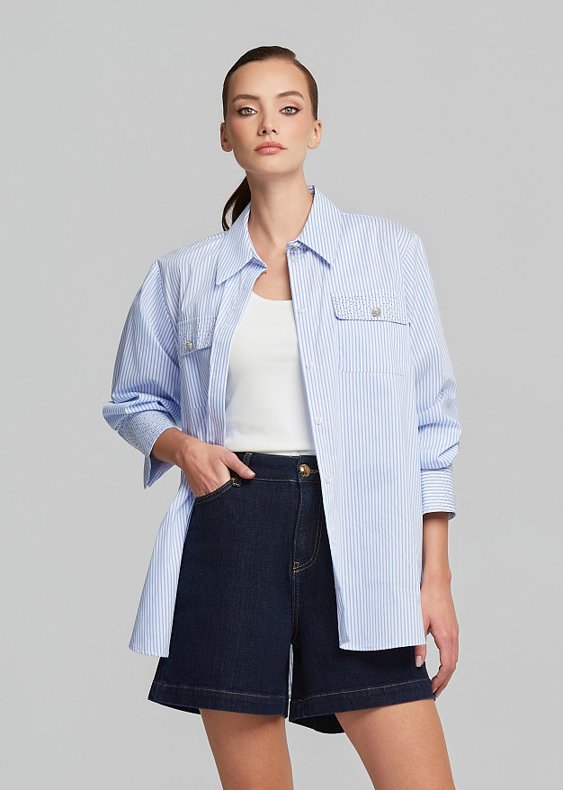 Long striped shirt with rhinestones