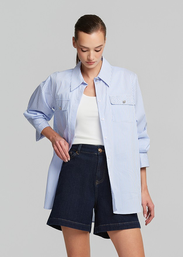 Long striped shirt with rhinestones